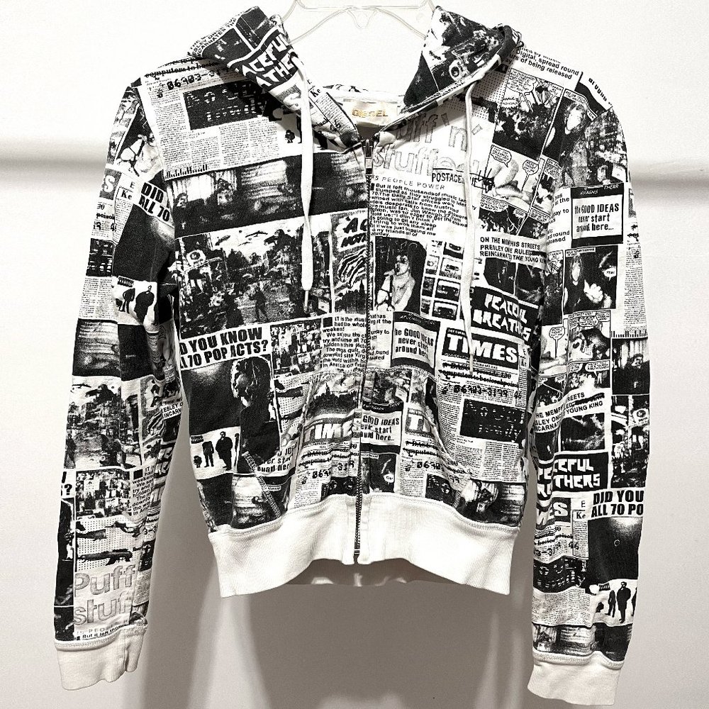 Retro Diesel Newspaper Print Hoodie XS